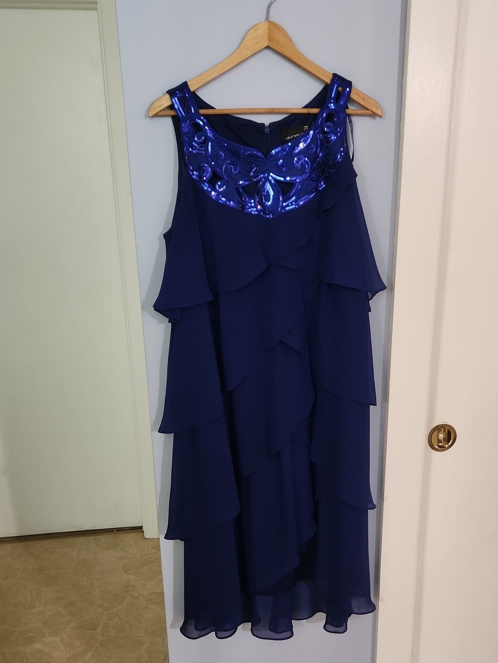 Pretty Blue Flutter Dress With Sequin Accent